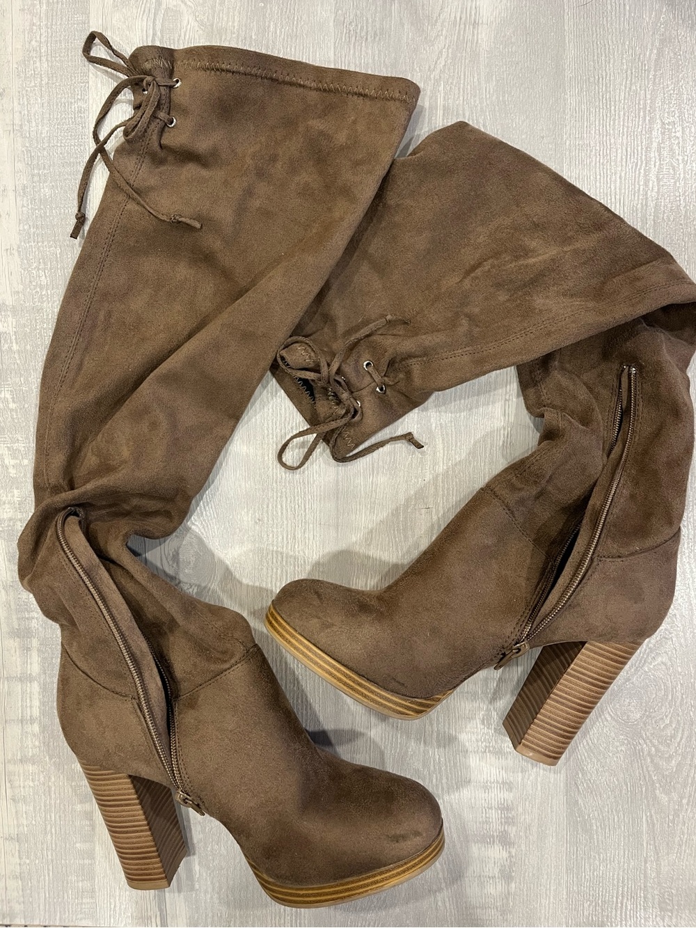 Charlotte Russe Taupe Brown Suede Over-the-Knee Block Heel Boots